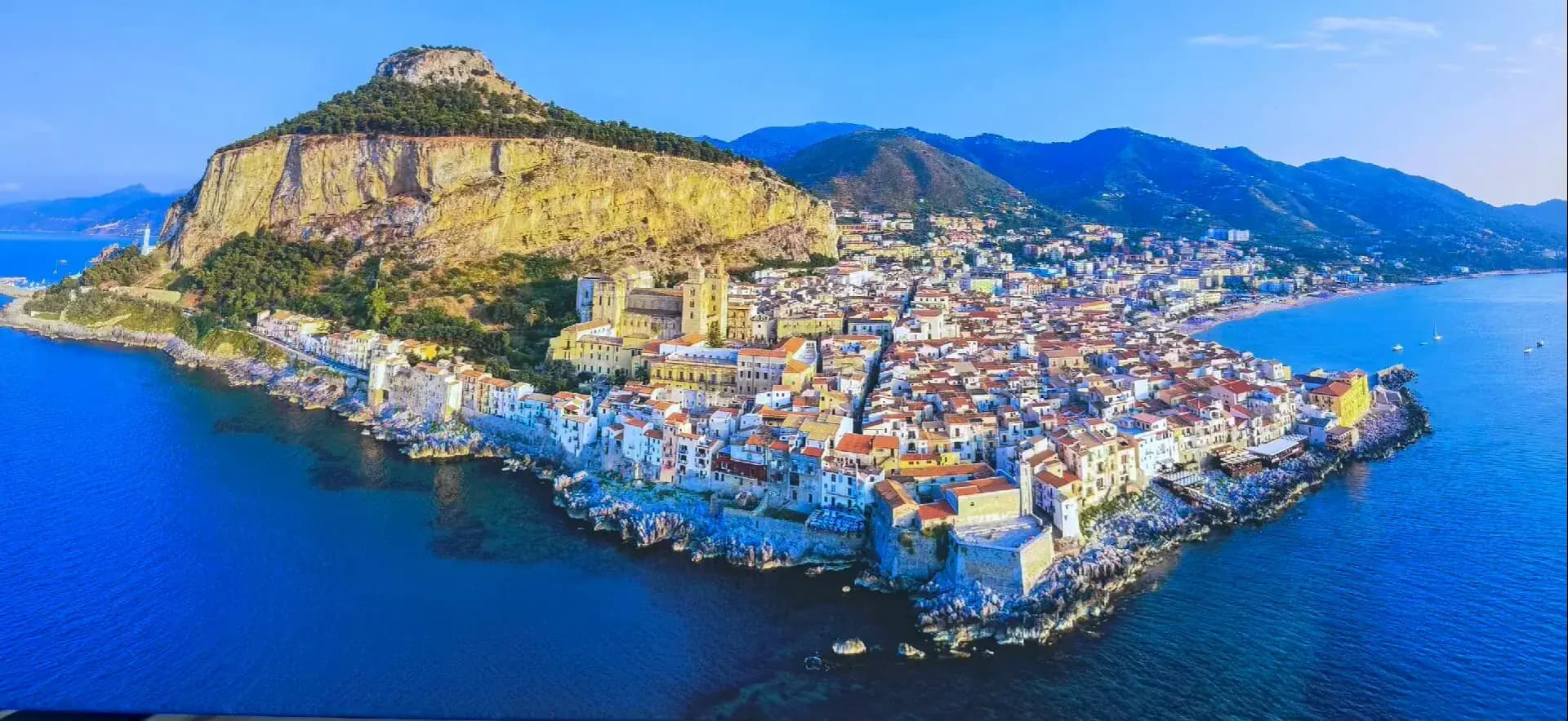 Aerial view of Cefalù old town and La Rocca