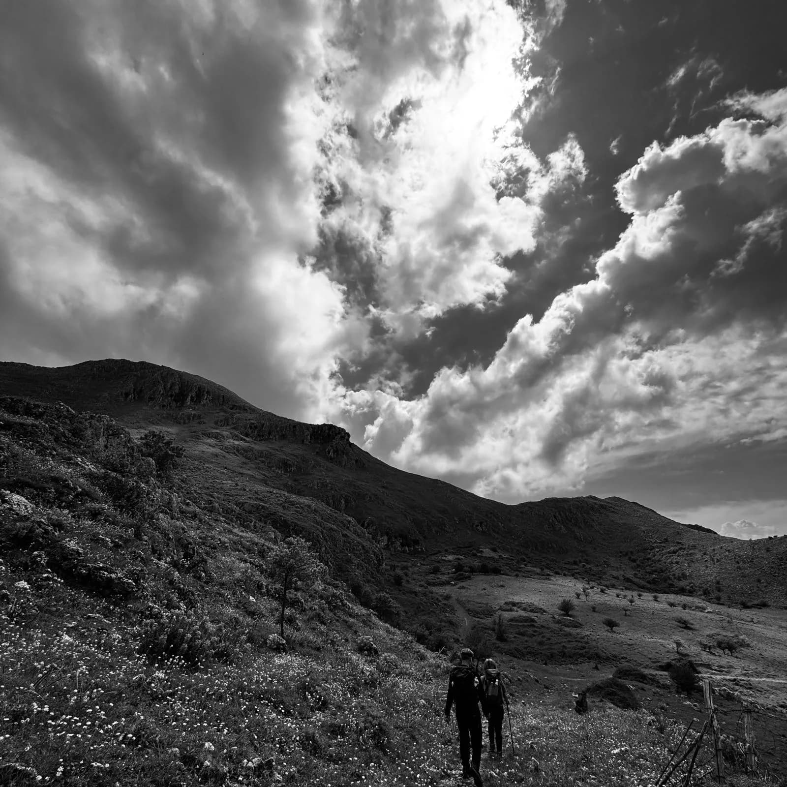 Hiker on a Madonie ridge above the Sicilian coast